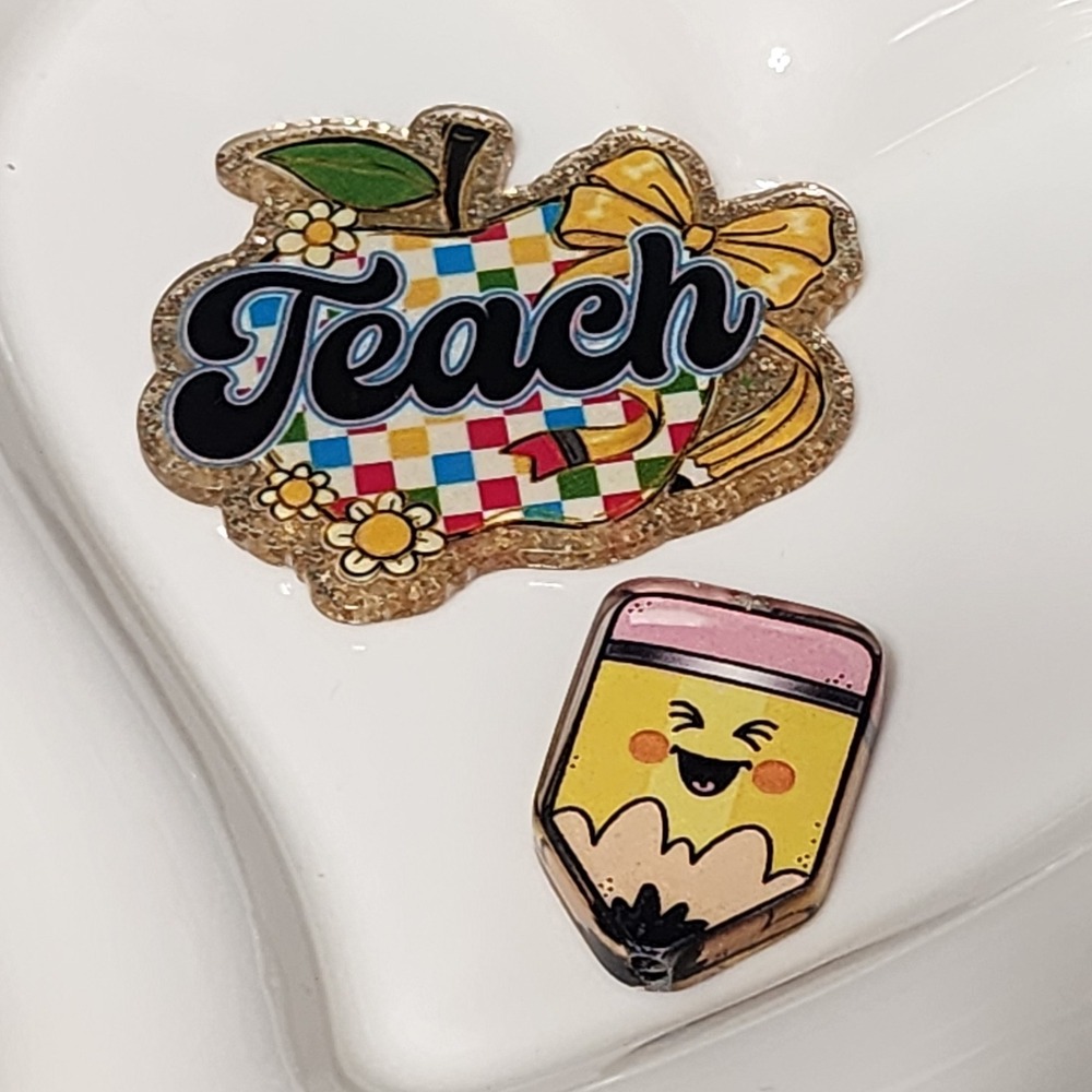 Teach Flatback Focal Bead Pencil Kawaii Flats Teacher Badge Planar Keychain